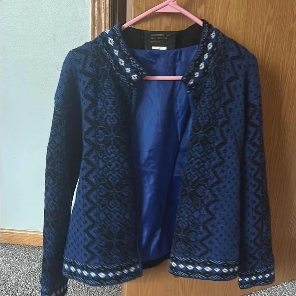 Blue and Black Cardigan Sweater with Elegant Detailing